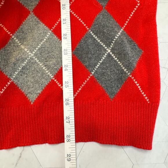 Vintage Lyle & Scott Mens XL Red Gray Argyle Cashmere Sweater Scotland 90s READ - Picture 7 of 11